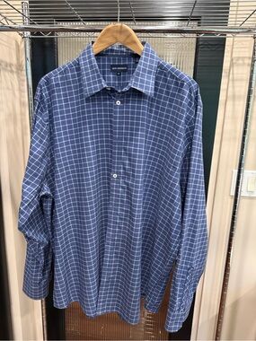 Jack Maverick Men’s XXL Navy Windowpane Plaid Long Sleeve Shirt